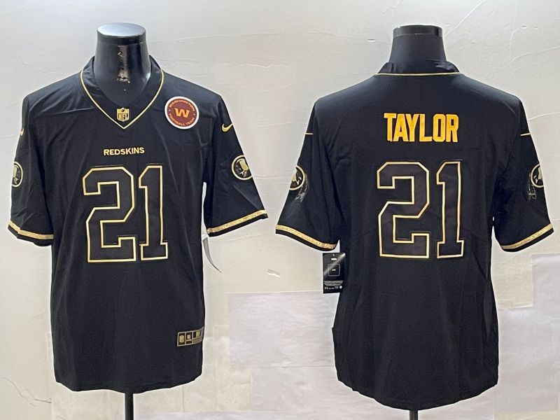 Men Washington Redskins #21 Taylor Black Gold Throwback 2024 Nike Limited NFL Jersey style 2